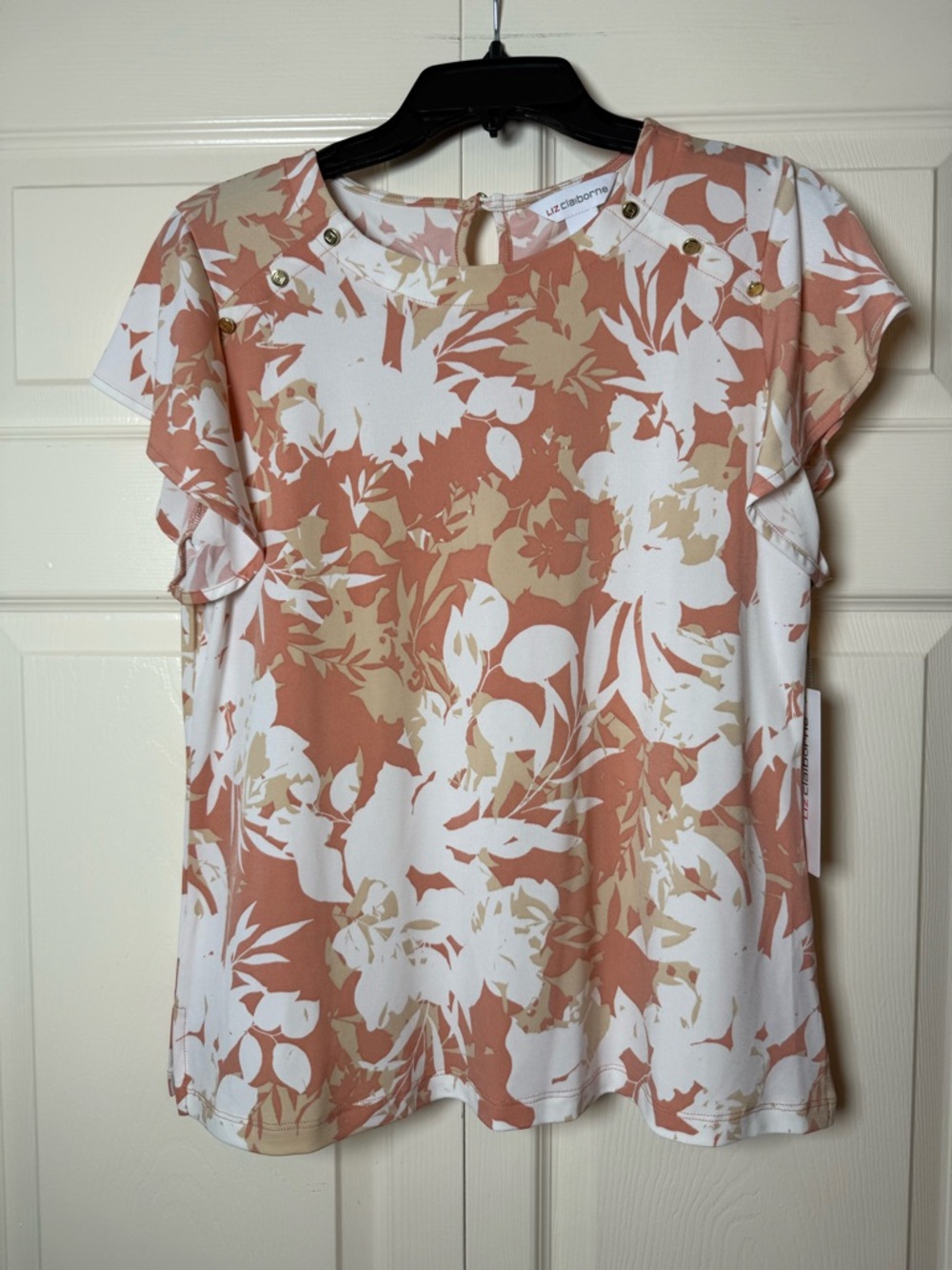 Liz Claiborne Dawn Floral Crewneck‎ Flutter Sleeve Blouse